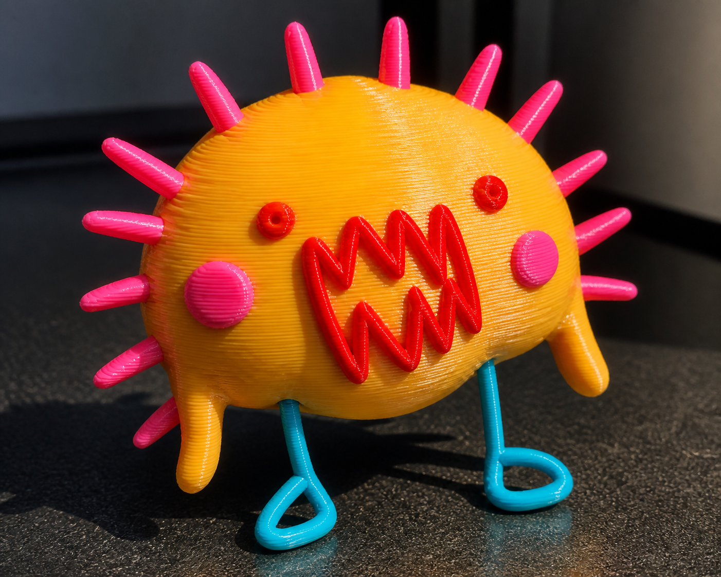 The finished multicolored 3D-printed character